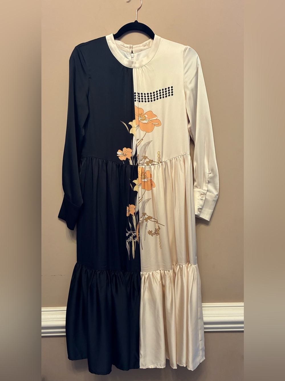 anonyme Two-Tone Floral Midi Dress - Black & Cream-small